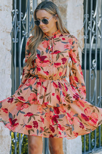 Pink Floral Long Sleeve Mini Dress