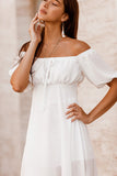 White Chiffon Hi Lo Empire Waist Dress