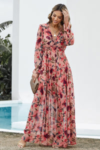 Pink Floral Ruffled Maxi Dress - Mystique-Online