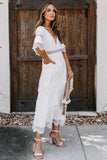 Layered Lace Up White Maxi Dress - Mystique-Online