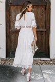 Layered Lace Up White Maxi Dress - Mystique-Online