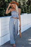 Blue Striped Tube Top Pants Set - Mystique-Online