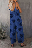 Blue Palm Print Casual Wide Leg Jumpsuit - Mystique-Online