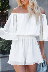 White Elegant Short Ruffled Off Shoulder Romper