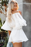 White Elegant Short Ruffled Off Shoulder Romper