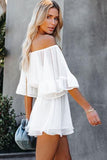 White Elegant Short Ruffled Off Shoulder Romper