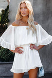 White Elegant Short Ruffled Off Shoulder Romper