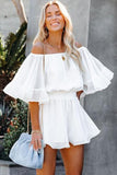 White Elegant Short Ruffled Off Shoulder Romper