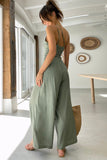 Green Hollow Back Asymmetric wide leg jumpsuit