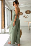 Green Hollow Back Asymmetric wide leg jumpsuit