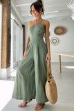 Green Hollow Back Asymmetric wide leg jumpsuit