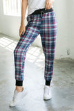 Red Jazz Plaid Print High Waisted Drawstring Jogger - Mystique-Online