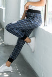 Blue Jazz Plaid Print High Waisted Drawstring Jogger - Mystique-Online