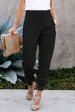 Cotton Pocketed Joggers High Waist Black - Mystique-Online