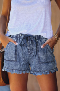 Blue Fringed Denim Shorts - Mystique-Online