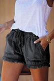 Black Fringed Denim Shorts - Mystique-Online