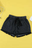 Black Fringed Denim Shorts - Mystique-Online