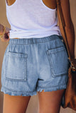 Sky Blue Fringed Denim Shorts - Mystique-Online