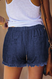 Dark Blue Fringed Denim Shorts - Mystique-Online