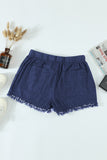 Dark Blue Fringed Denim Shorts - Mystique-Online