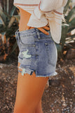 Blue Washed Ripped Denim Shorts - Mystique-Online