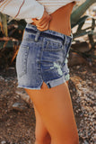 Blue Washed Ripped Denim Shorts - Mystique-Online