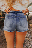 Blue Washed Ripped Denim Shorts - Mystique-Online