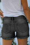 Black Ripped High Rise Denim Shorts with Pockets - Mystique-Online