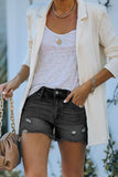 Black Ripped High Rise Denim Shorts with Pockets - Mystique-Online