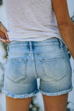 Light Blue Ripped High Rise Denim Shorts with Pockets - Mystique-Online