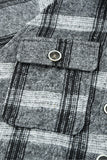 Grey Plaid Print Pocketed Shacket with Buttons