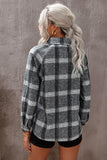 Grey Plaid Print Pocketed Shacket with Buttons