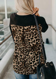 Long Sleeve Casual Pocket Style Animal Print Black Top - Mystique-Online