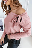 Pink Off Shoulder Ribbon Asymmetric Top