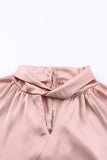 Pink Princess Twist Neck Satin Puff Sleeve Blouse