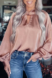 Pink Princess Twist Neck Satin Puff Sleeve Blouse