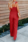 Red Stylish Smocked Waist Jumpsuit