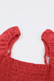 Red Stylish Smocked Waist Jumpsuit