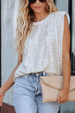 Sequin Tank Top with Padded Shoulders