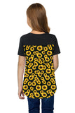 Girls Casual Sunflower Print Pocket Style T-Shirt Black