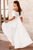 White Chiffon Hi Lo Empire Waist Dress