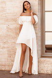 White Chiffon Hi Lo Empire Waist Dress