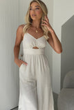 White Casual Front Cut Out Jumpsuit