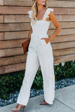 White Stylish Smocked Waist Jumpsuit