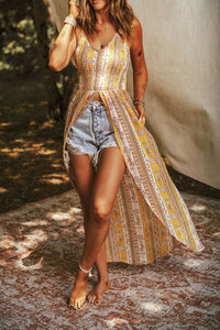 Yellow Floral Sleeveless Boho Maxi Tank