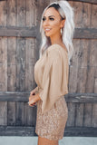 Beige Sequin Romper with Dolman Sleeve