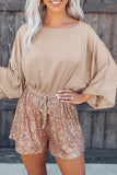 Beige Sequin Romper with Dolman Sleeve