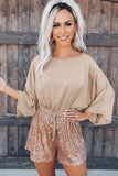 Beige Sequin Romper with Dolman Sleeve